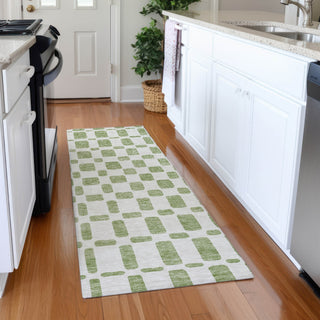 Piper Looms Mayfield Squares AMF871 Aloe Machine Washable Area Rug Runner Lifestyle Image Feature