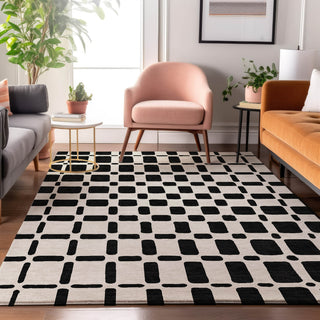 Piper Looms Mayfield Squares AMF871 Black Machine Washable Area Rug Lifestyle Image Feature