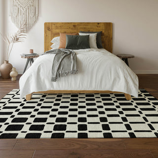Piper Looms Mayfield Squares AMF871 Black Machine Washable Area Rug Lifestyle Image Feature