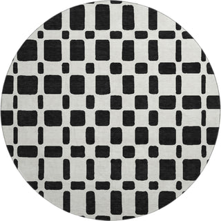 Piper Looms Mayfield Squares AMF871 Black Machine Washable Area Rug Round Main Image