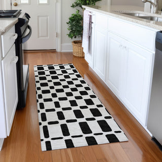 Piper Looms Mayfield Squares AMF871 Black Machine Washable Area Rug Runner Lifestyle Image Feature