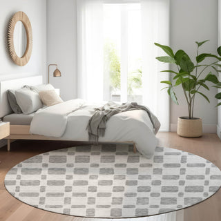 Piper Looms Mayfield Squares AMF871 Gray Machine Washable Area Rug Round Lifestyle Image Feature