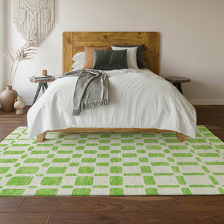 Piper Looms Mayfield Squares AMF871 Lime Machine Washable Area Rug Lifestyle Image Feature