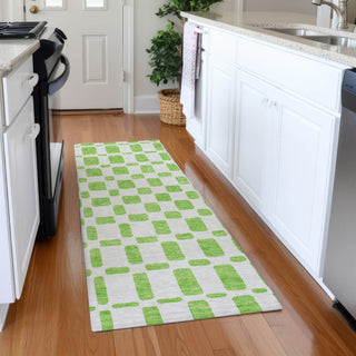 Piper Looms Mayfield Squares AMF871 Lime Machine Washable Area Rug Runner Lifestyle Image Feature
