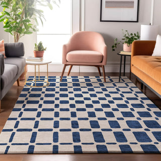 Piper Looms Mayfield Squares AMF871 Navy Machine Washable Area Rug Lifestyle Image Feature