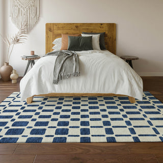 Piper Looms Mayfield Squares AMF871 Navy Machine Washable Area Rug Lifestyle Image Feature