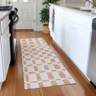 Piper Looms Mayfield Squares AMF871 Peach Machine Washable Area Rug Runner Lifestyle Image Feature