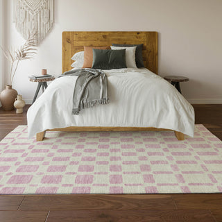 Piper Looms Mayfield Squares AMF871 Pink Machine Washable Area Rug Lifestyle Image Feature