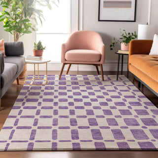 Piper Looms Mayfield Squares AMF871 Purple Machine Washable Area Rug Lifestyle Image Feature