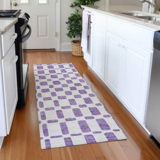 Piper Looms Mayfield Squares AMF871 Purple Machine Washable Area Rug Runner Lifestyle Image Feature