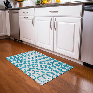Piper Looms Mayfield Squares AMF871 Teal Machine Washable Area Rug Scatter Lifestyle Image Feature