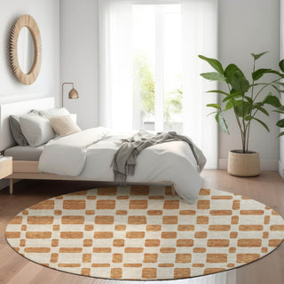 Piper Looms Mayfield Squares AMF871 Terracotta Machine Washable Area Rug Round Lifestyle Image Feature