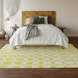 Piper Looms Mayfield Squares AMF871 Yellow Machine Washable Area Rug Lifestyle Image Feature