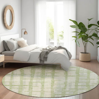Piper Looms Mayfield Stripes AMF872 Aloe Machine Washable Area Rug Round Lifestyle Image Feature