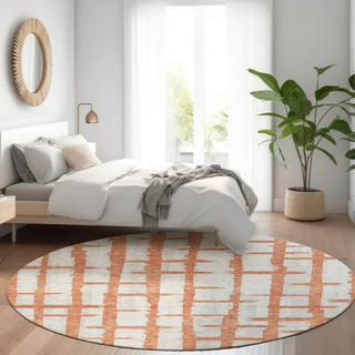 Piper Looms Mayfield Stripes AMF872 Coral Machine Washable Area Rug Round Lifestyle Image Feature