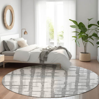 Piper Looms Mayfield Stripes AMF872 Gray Machine Washable Area Rug Round Lifestyle Image Feature