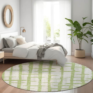 Piper Looms Mayfield Stripes AMF872 Green Machine Washable Area Rug Round Lifestyle Image Feature
