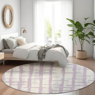 Piper Looms Mayfield Stripes AMF872 Lavender Machine Washable Area Rug Round Lifestyle Image Feature