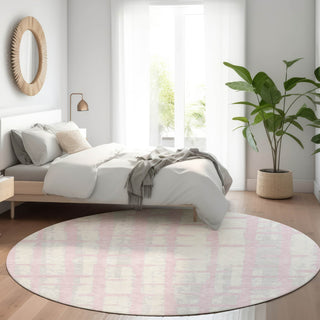 Piper Looms Mayfield Stripes AMF872 Pink Machine Washable Area Rug Round Lifestyle Image Feature