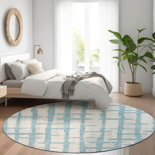 Piper Looms Mayfield Stripes AMF872 Sky Machine Washable Area Rug Round Lifestyle Image Feature