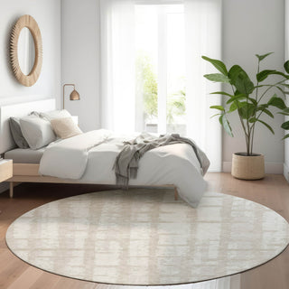 Piper Looms Mayfield Stripes AMF872 Taupe Machine Washable Area Rug Round Lifestyle Image Feature