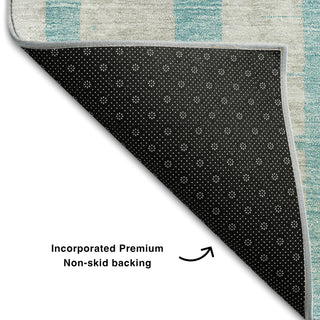 Piper Looms Mayfield Stripes AMF872 Teal Machine Washable Area Rug Backing Image