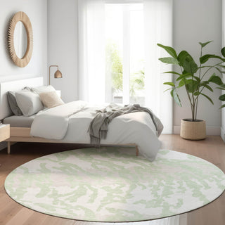 Piper Looms Mayfield Animal Print AMF873 Aloe Machine Washable Area Rug Round Lifestyle Image Feature