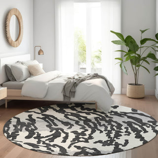 Piper Looms Mayfield Animal Print AMF873 Black Machine Washable Area Rug Round Lifestyle Image Feature