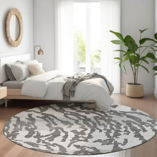 Piper Looms Mayfield Animal Print AMF873 Gray Machine Washable Area Rug Round Lifestyle Image Feature