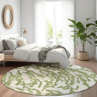 Piper Looms Mayfield Animal Print AMF873 Green Machine Washable Area Rug Round Lifestyle Image Feature