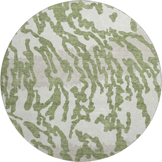 Piper Looms Mayfield Animal Print AMF873 Green Machine Washable Area Rug Round Main Image