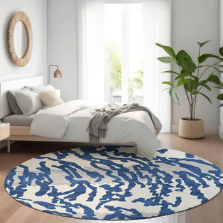 Piper Looms Mayfield Animal Print AMF873 Navy Machine Washable Area Rug Round Lifestyle Image Feature