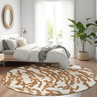 Piper Looms Mayfield Animal Print AMF873 Paprika Machine Washable Area Rug Round Lifestyle Image Feature