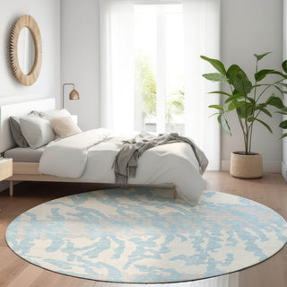 Piper Looms Mayfield Animal Print AMF873 Sky Machine Washable Area Rug Round Lifestyle Image Feature
