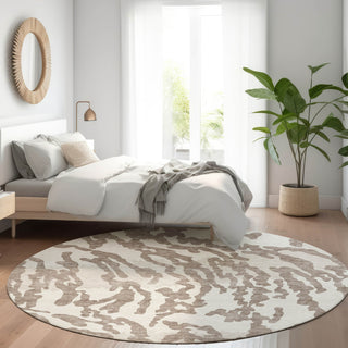 Piper Looms Mayfield Animal Print AMF873 Taupe Machine Washable Area Rug Round Lifestyle Image Feature