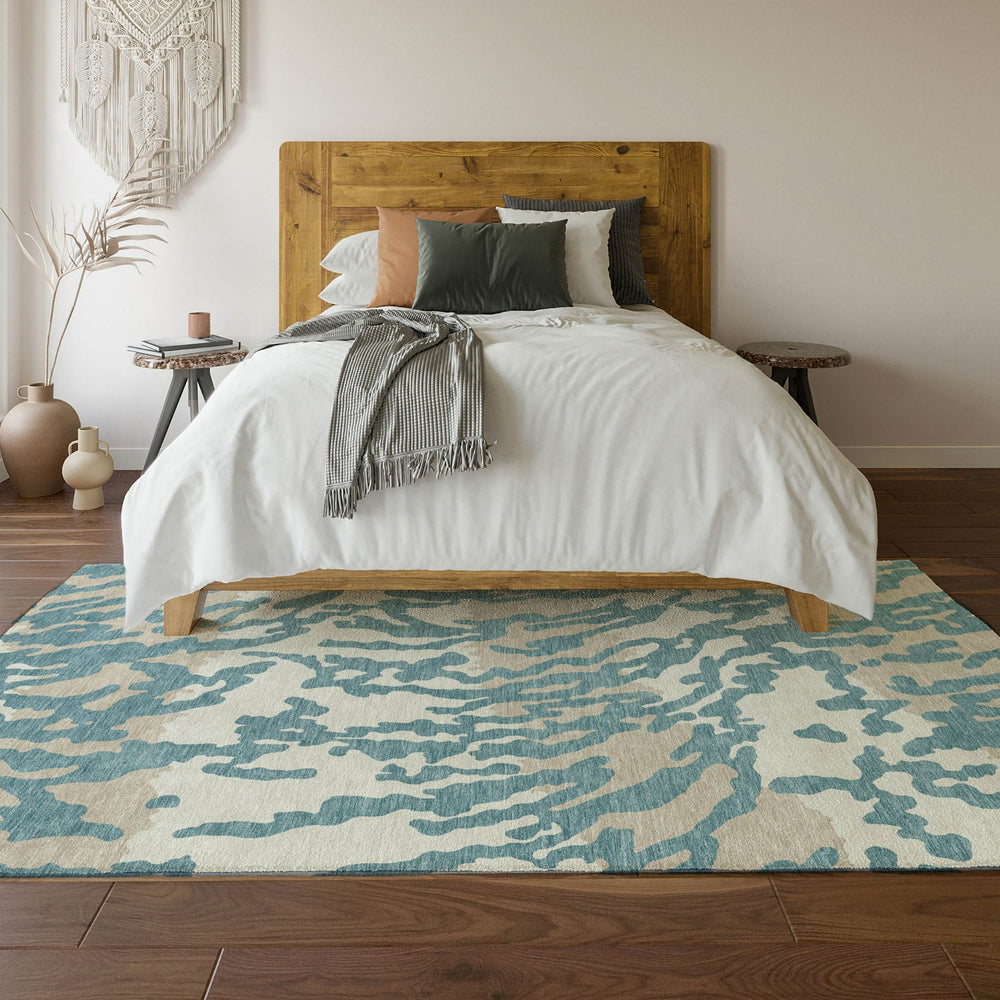 Piper Looms Mayfield Animal Print AMF873 Teal Machine Washable Area Rug Lifestyle Image Feature