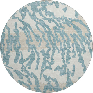 Piper Looms Mayfield Animal Print AMF873 Teal Machine Washable Area Rug Round Main Image