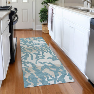 Piper Looms Mayfield Animal Print AMF873 Teal Machine Washable Area Rug Runner Lifestyle Image Feature