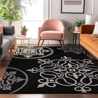 Piper Looms Mayfield Scrolls AMF874 Black Machine Washable Area Rug Lifestyle Image Feature