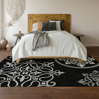 Piper Looms Mayfield Scrolls AMF874 Black Machine Washable Area Rug Lifestyle Image Feature