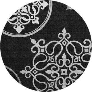 Piper Looms Mayfield Scrolls AMF874 Black Machine Washable Area Rug Round Main Image