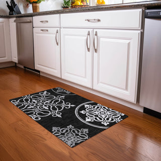 Piper Looms Mayfield Scrolls AMF874 Black Machine Washable Area Rug Scatter Lifestyle Image Feature