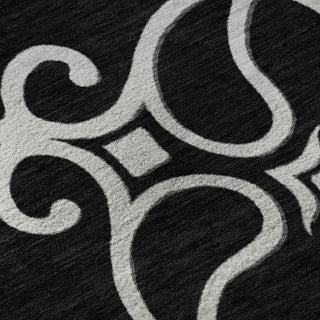 Piper Looms Mayfield Scrolls AMF874 Black Machine Washable Area Rug Swatch Image