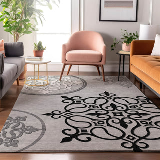 Piper Looms Mayfield Scrolls AMF874 Gray Machine Washable Area Rug Lifestyle Image Feature