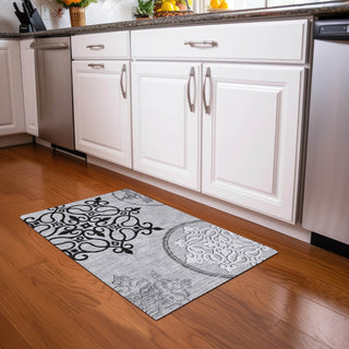 Piper Looms Mayfield Scrolls AMF874 Gray Machine Washable Area Rug Scatter Lifestyle Image Feature