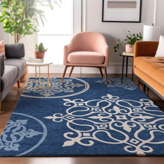 Piper Looms Mayfield Scrolls AMF874 Navy Machine Washable Area Rug Lifestyle Image Feature
