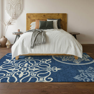 Piper Looms Mayfield Scrolls AMF874 Navy Machine Washable Area Rug Lifestyle Image Feature