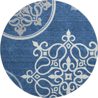 Piper Looms Mayfield Scrolls AMF874 Navy Machine Washable Area Rug Round Main Image
