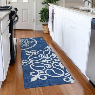 Piper Looms Mayfield Scrolls AMF874 Navy Machine Washable Area Rug Runner Lifestyle Image Feature