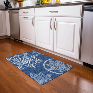 Piper Looms Mayfield Scrolls AMF874 Navy Machine Washable Area Rug Scatter Lifestyle Image Feature